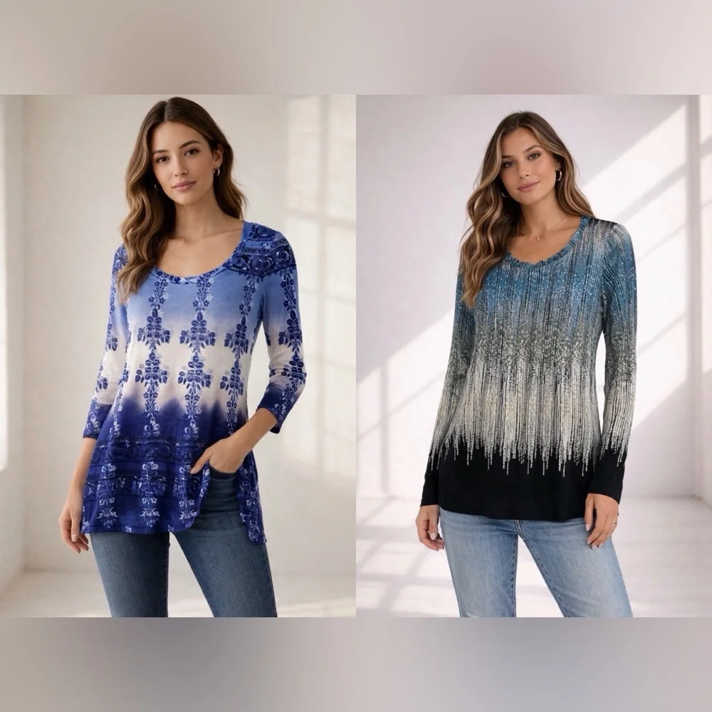 Vintage Axcess Y2K Mesh Whimsical Blouse Bundle Blue Stretch Tops Sz M 2 Pack - Picture 13 of 16